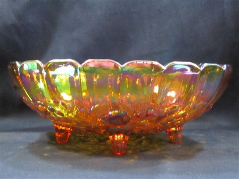 carnival glass flower bowl|carnival glass footed fruit bowl.